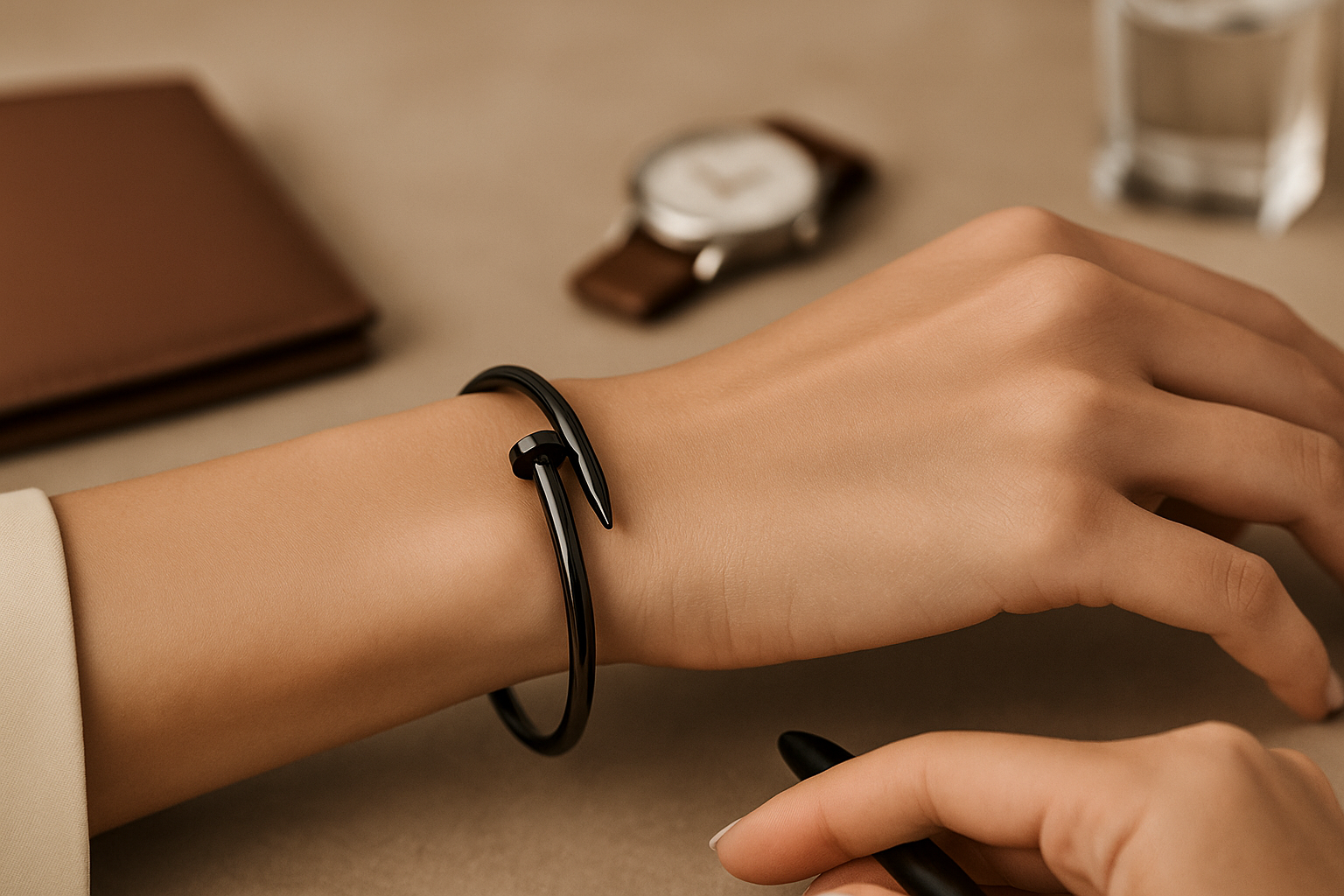 دستبند زنانه بنگل مدل میخ کارتیر از جنس استیل - فروشگاه فروشگاه اکسسوری ملورین