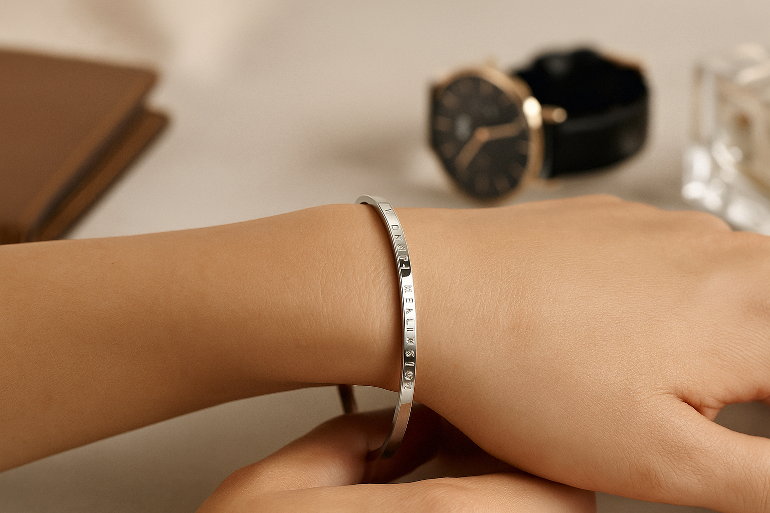 دستبند زنانه بنگل مدل دنیل از جنس استیل - فروشگاه فروشگاه اکسسوری ملورین