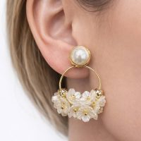 گوشواره زنانه میخی مدل گل اویزدار از جنس ابکاری رادیوم