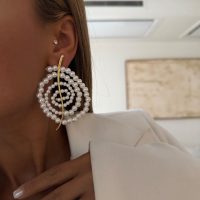 گوشواره زنانه مدل میخی طرح مروارید اویز از جنس ابکاری رادیوم